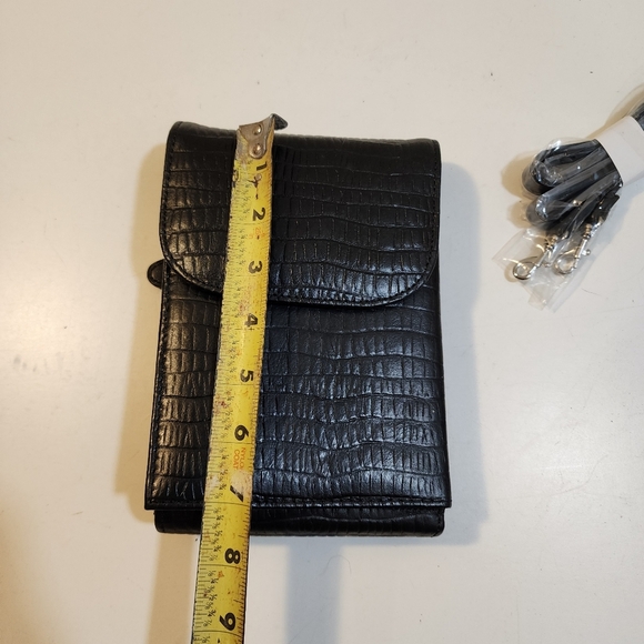Londgoon Leather Black Crocodile Pattern Crossbody Cards Holder  Bag - Picture 8 of 13
